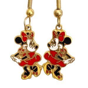 Vintage Disney Minnie Mouse Earrings Disneyana Gold Plated Enamel 1980' Taiwan